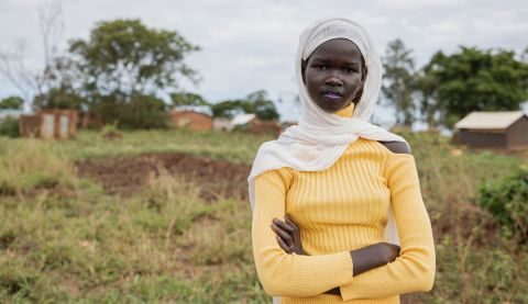 Beth, 16, is a south Sudanese refugee now living in Uganda, who has learned how to make reusable sanitary pads at an ActionAid workshop