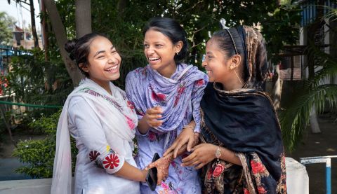 Tanjila (right) and her friends have recently taken part in a girl-led research project with ActionAid, to highlight the issues girls face today.