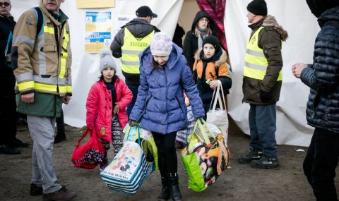 Families arriving at the first aid tent hosted by ActionAid's national partner, Polish Humanitarian Action