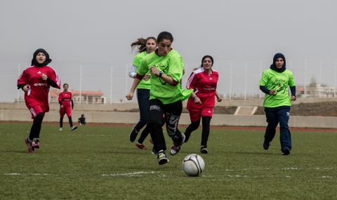  Rouba, from Qal’aa team, charges through the defence line to score the second goal 