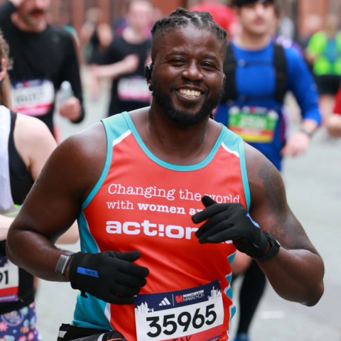 Supporter, Takura, running the Manchester Marathon